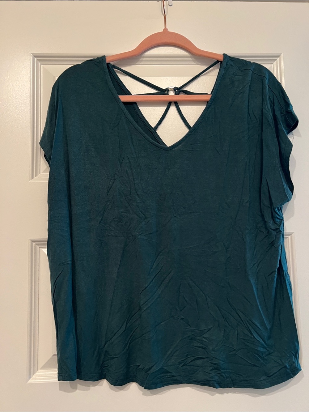 Papermoon Teal V-Neck Short Sleeve Top with Strappy Back